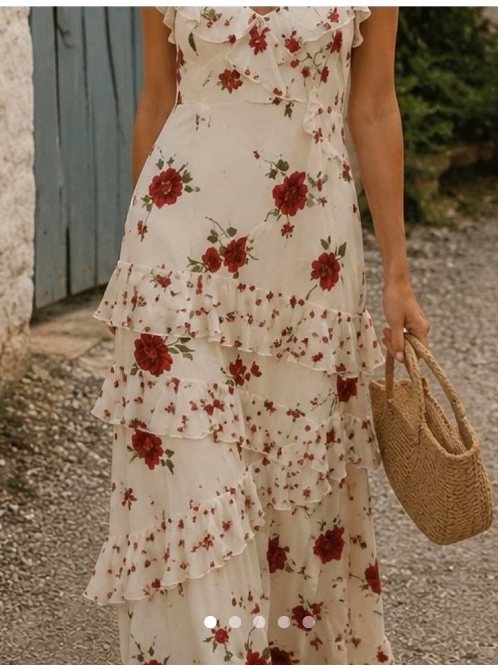Jessica Simpson Cream Maxi Dress with Red Rose Print